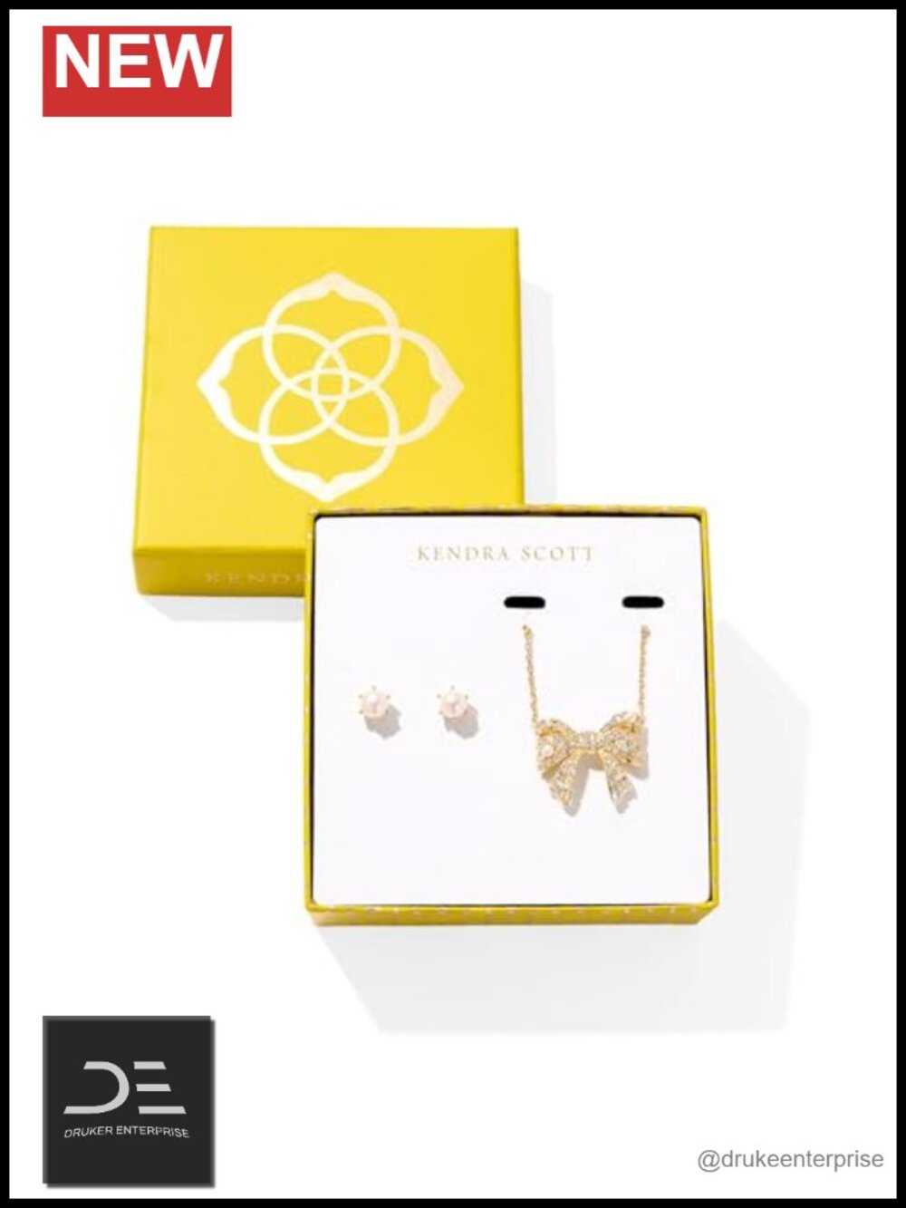 Kendra Scott Krista Bow Ashton Gift Set Necklace Earrings Gold Plated